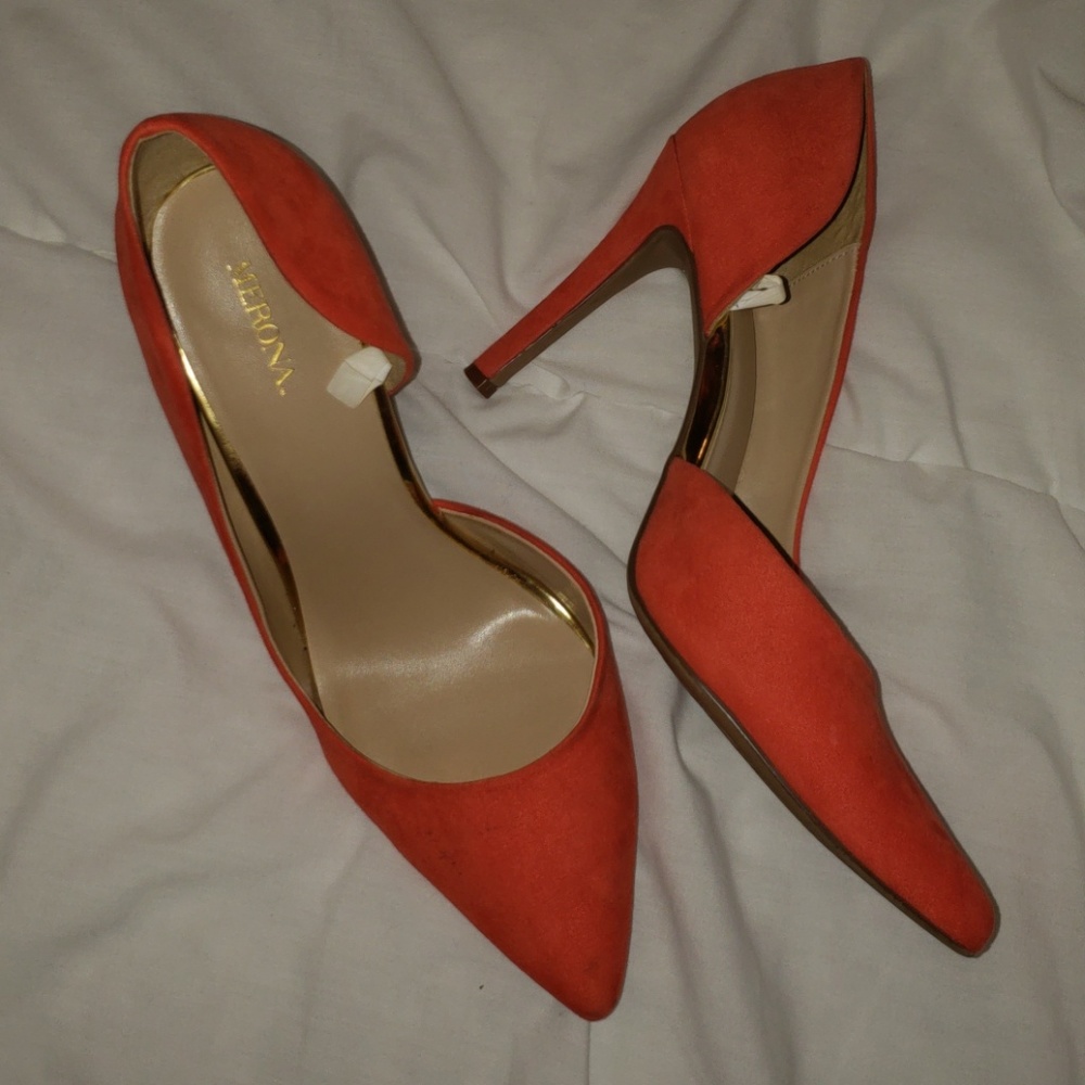 Orange Faux Suade Heels